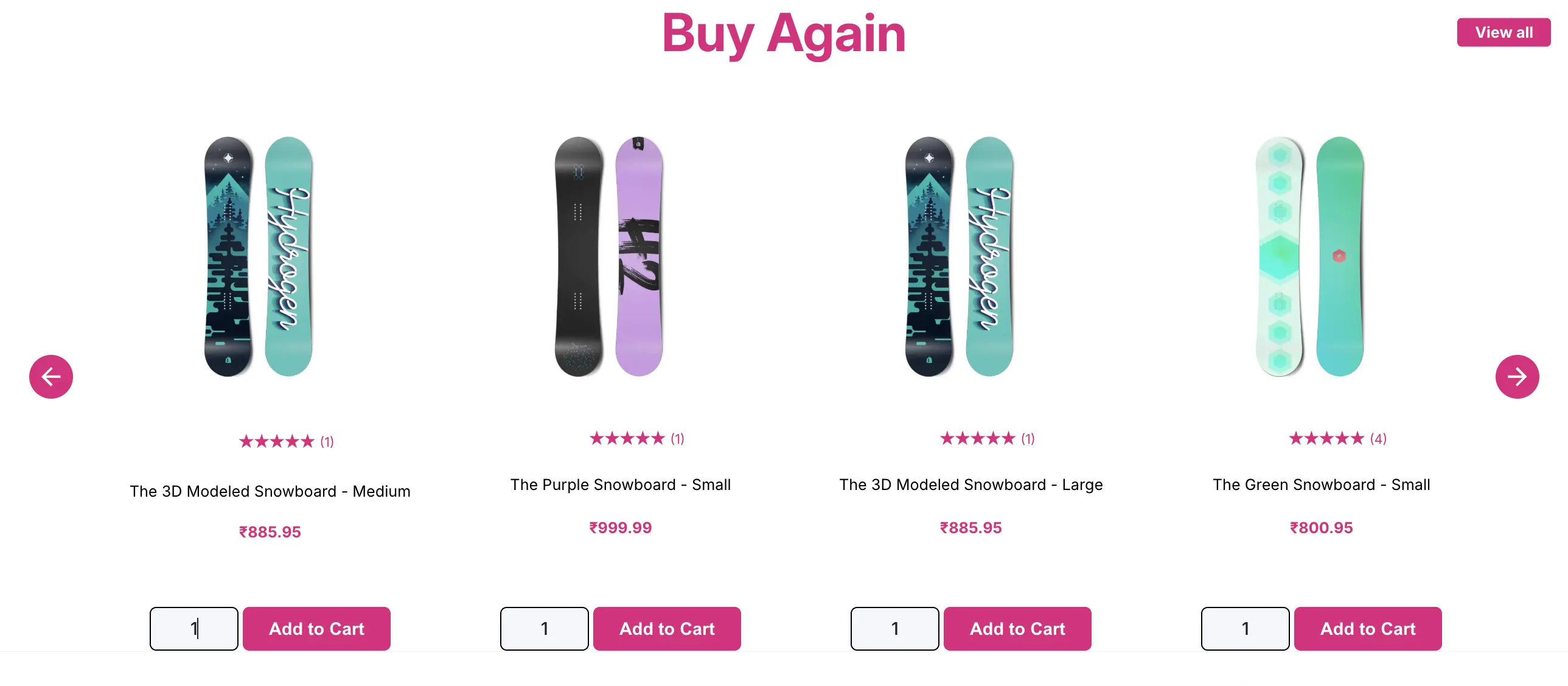 Previously bought products block on Shopify store using Buy Again - Reorder Reminders app