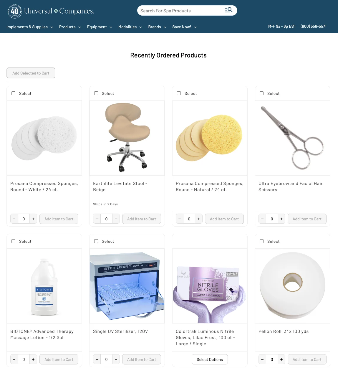 Universal Companies Buy Again reorder page on Shopify