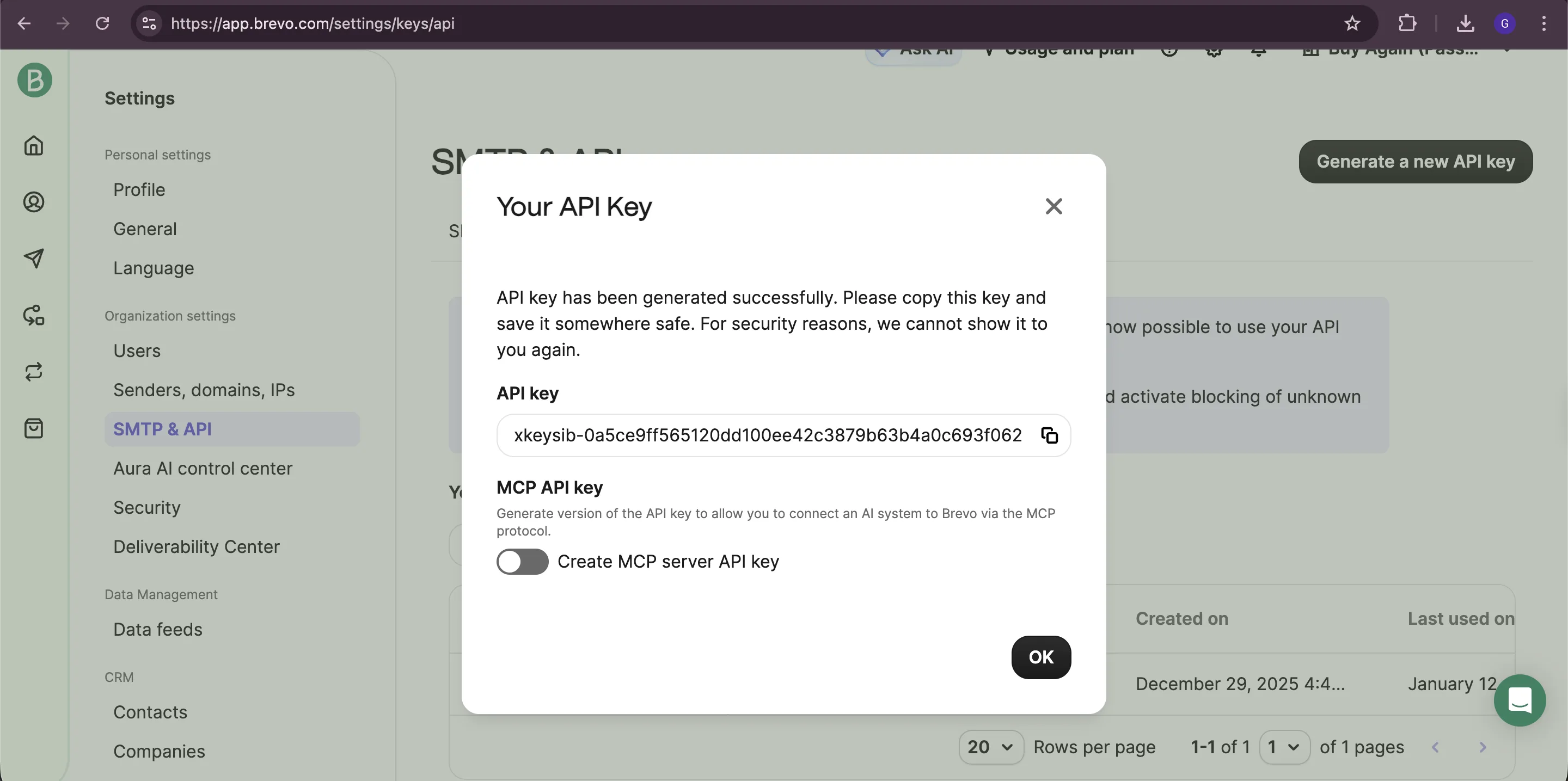 Brevo - generate API key