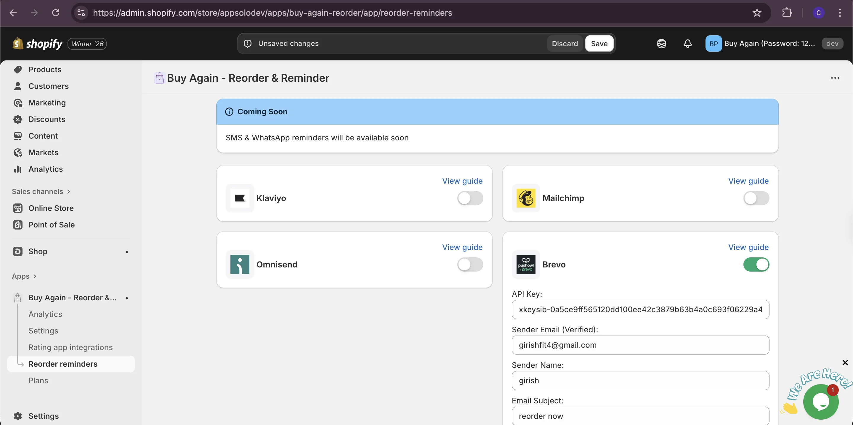 Brevo - paste API key into app settings