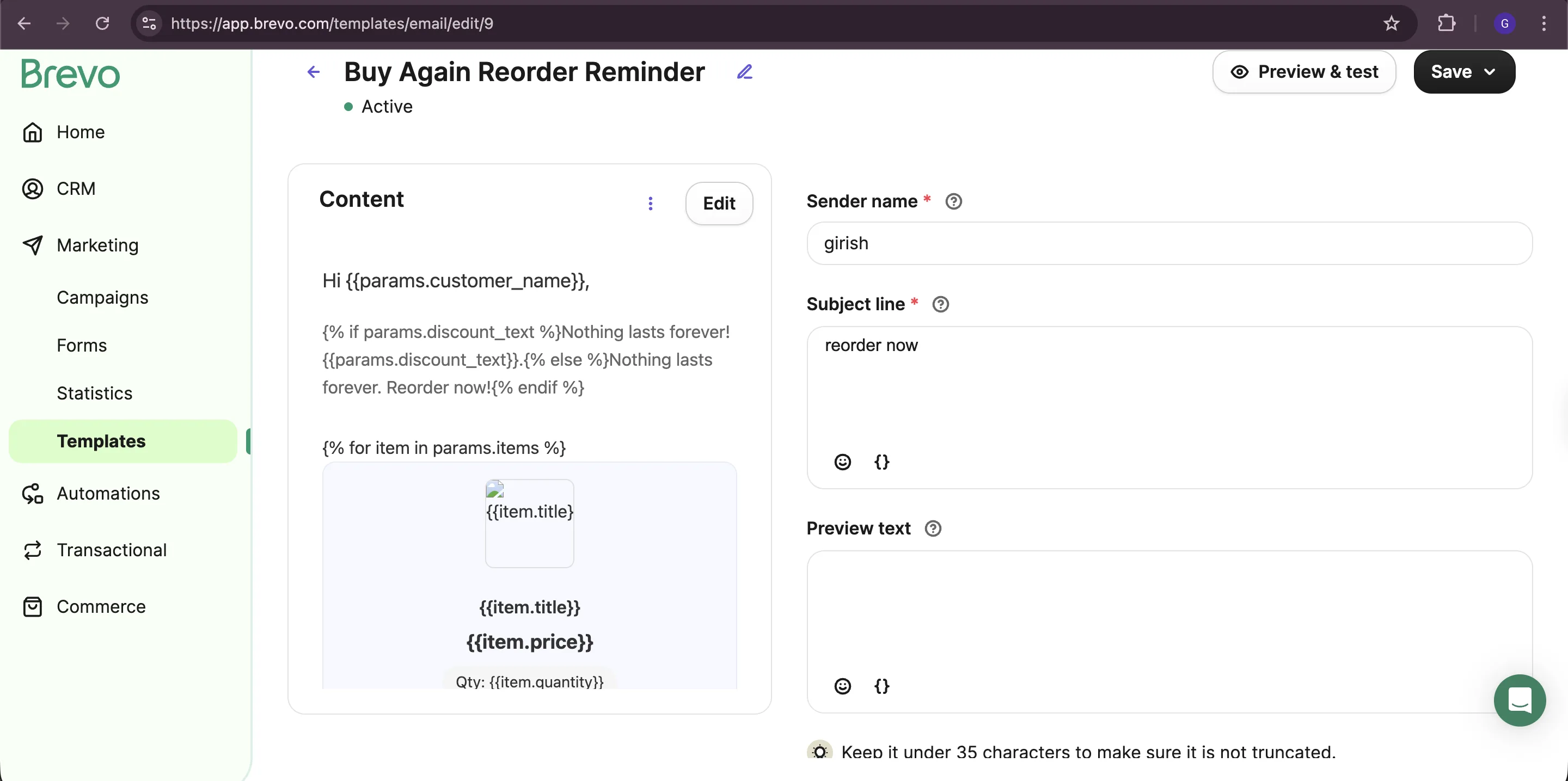 Brevo - template editor