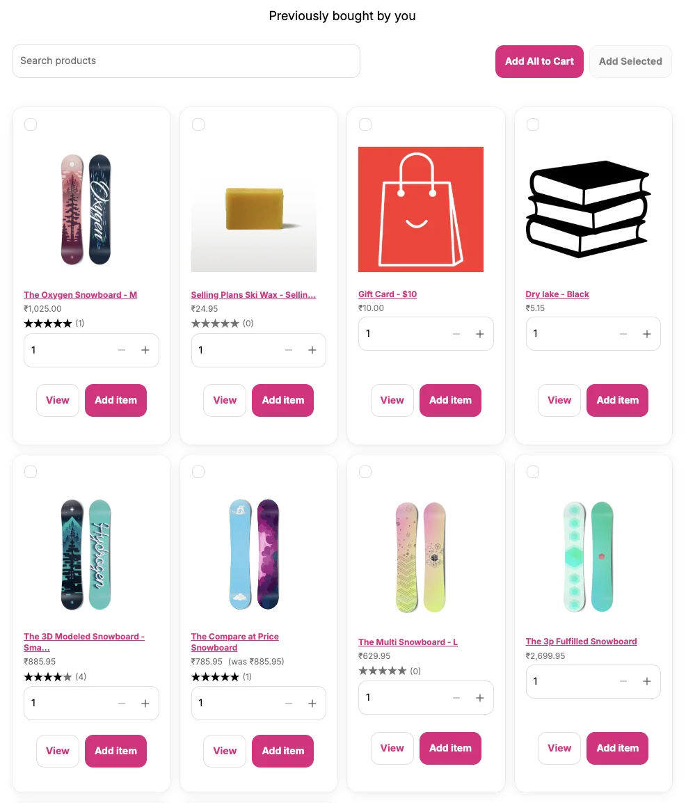 Buy Again dedicated page in customer account
