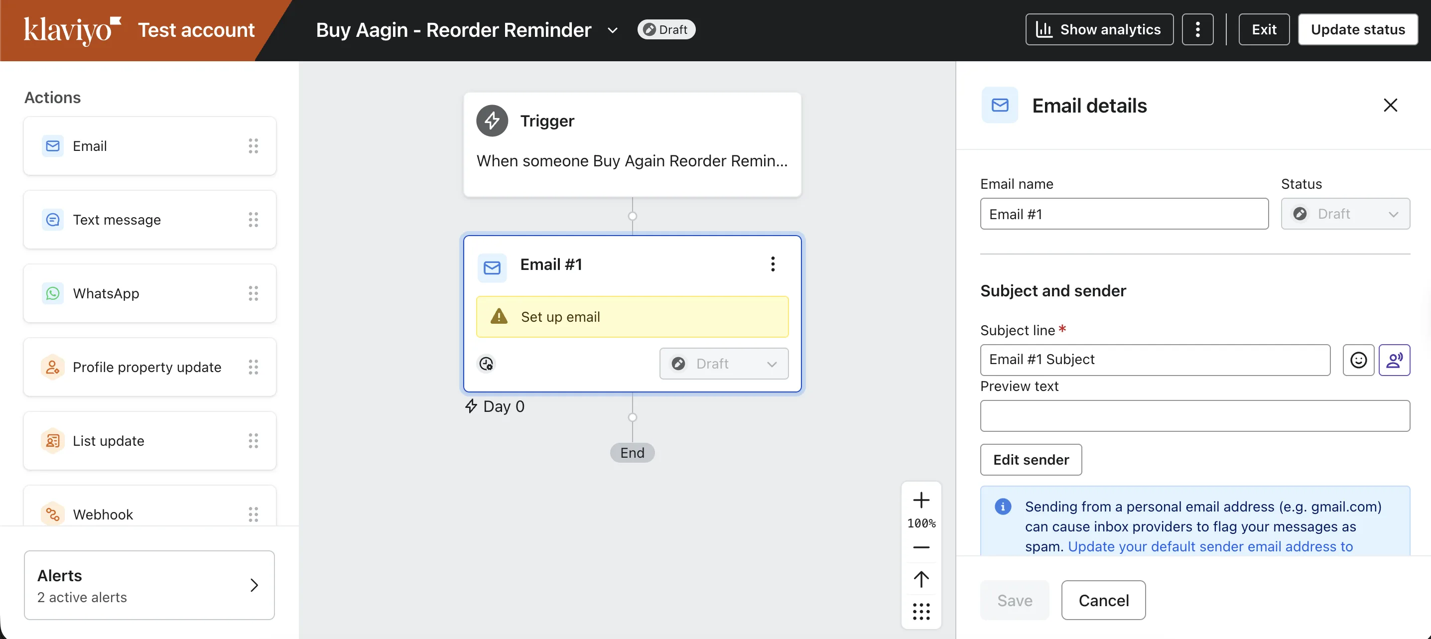 Klaviyo - add email action