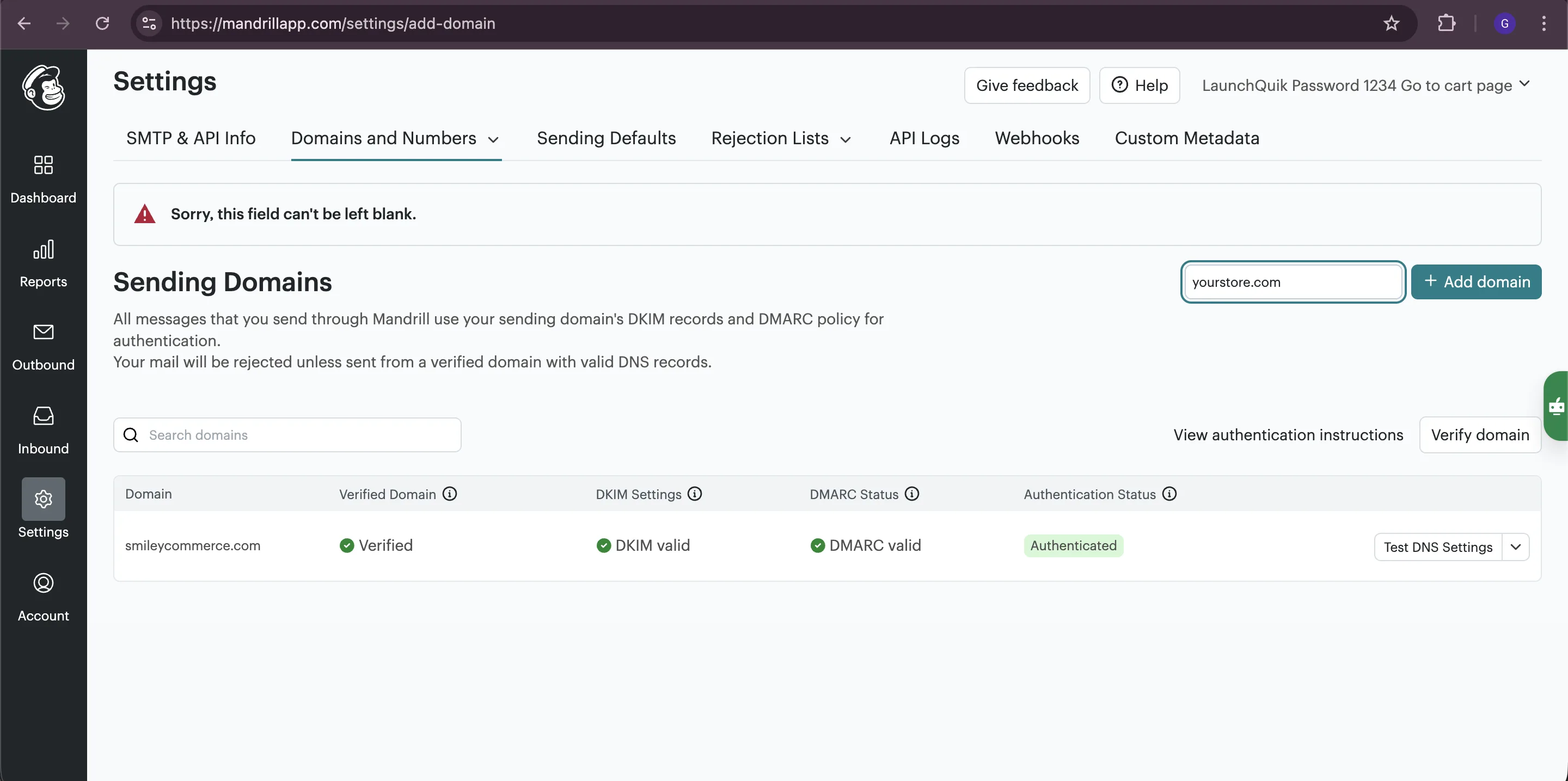 Mandrill - sending domains
