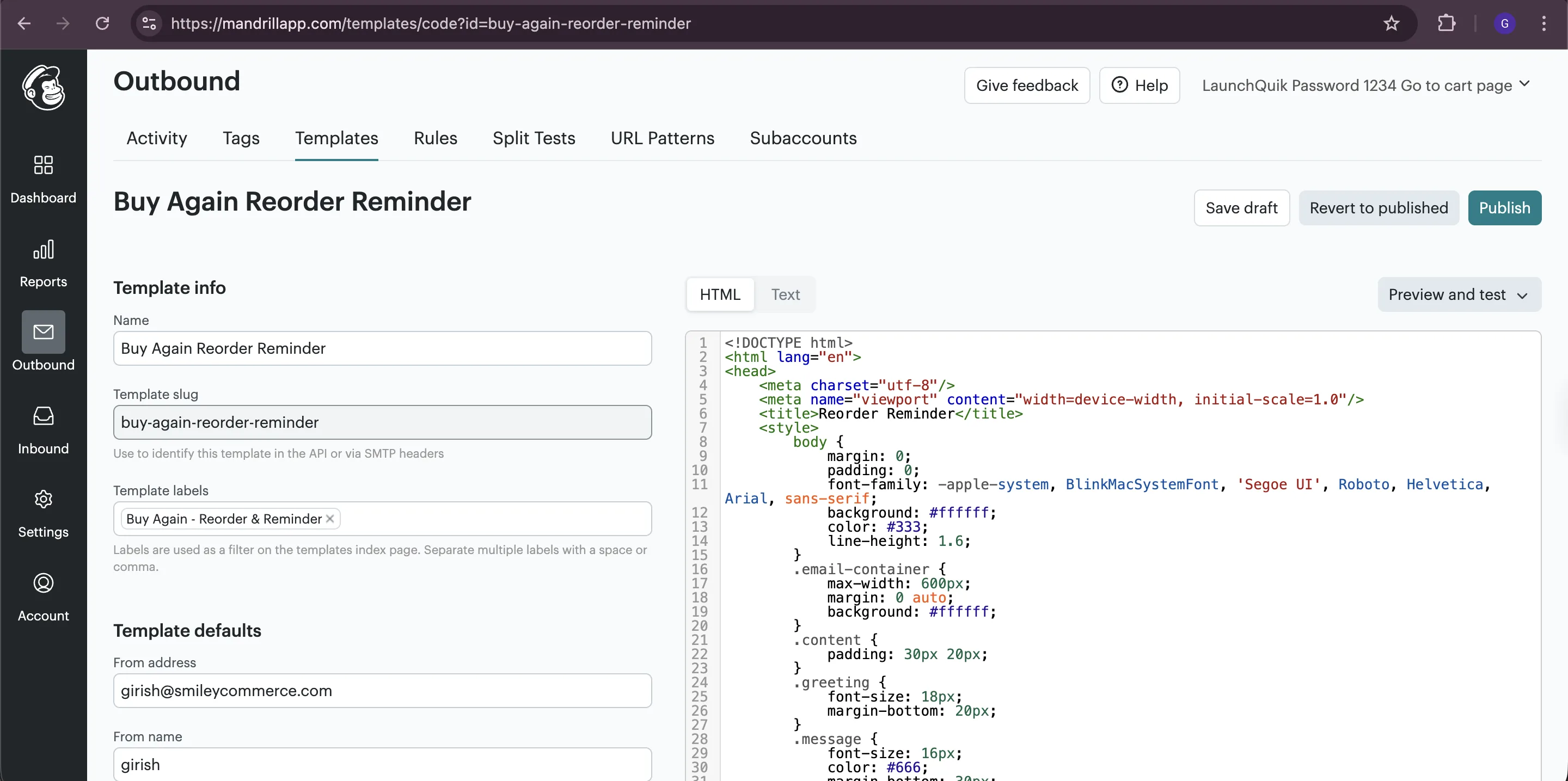 Mandrill - publish template