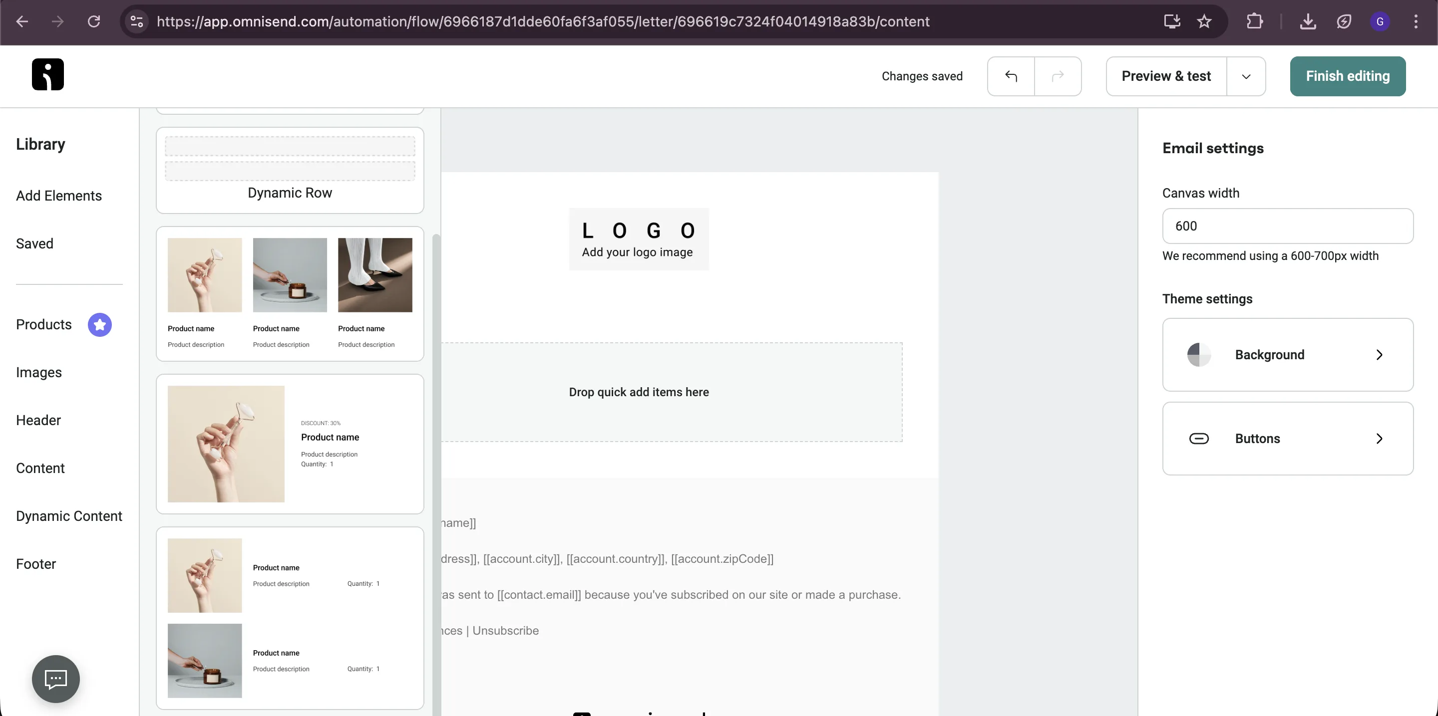 Omnisend - email editor
