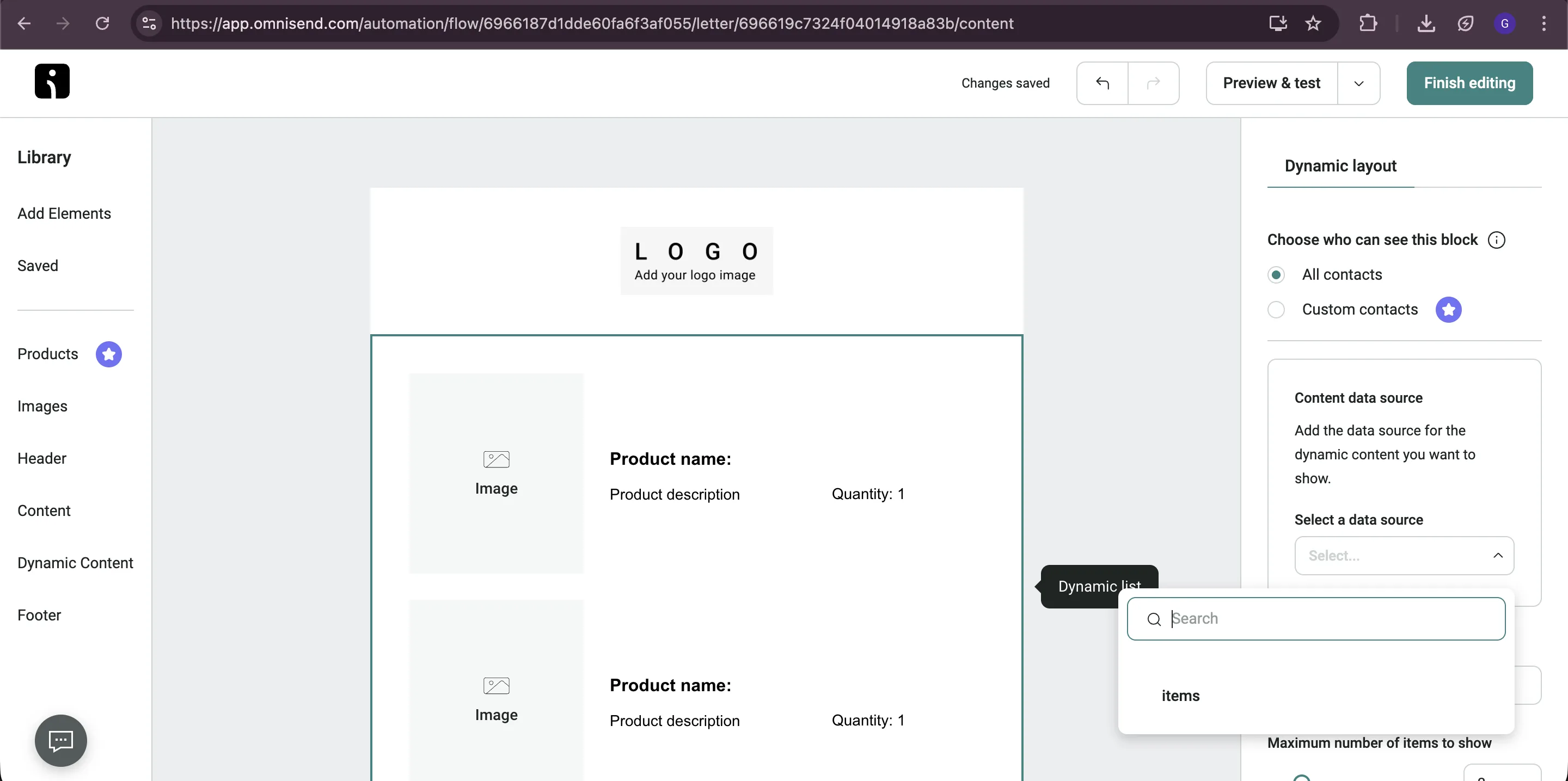 Omnisend - email editor