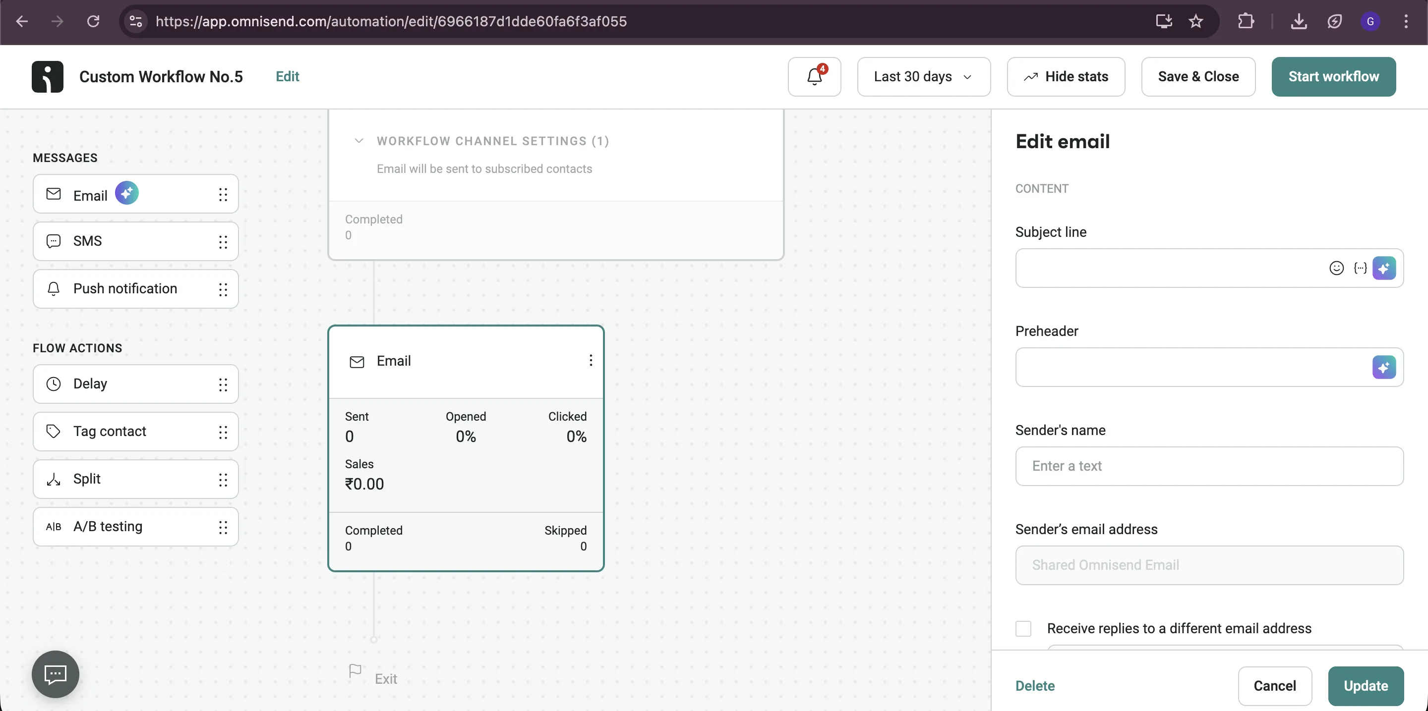 Omnisend - email sender settings